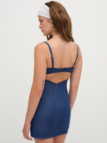 For Love & Lemons Denim Hearts Slip Dress