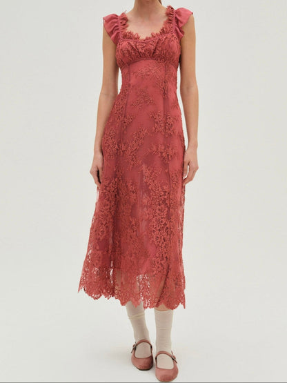 For Love & Lemons Holiday Lace Midi Dress