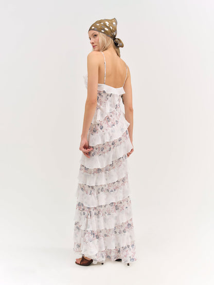 For Love & Lemons Debby Ruffled Maxi Dress