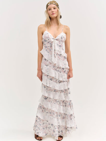 For Love & Lemons Debby Ruffled Maxi Dress
