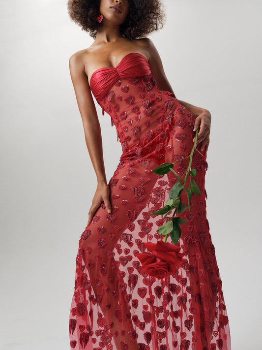 For Love & Lemons Fringe Hearts Maxi Dress