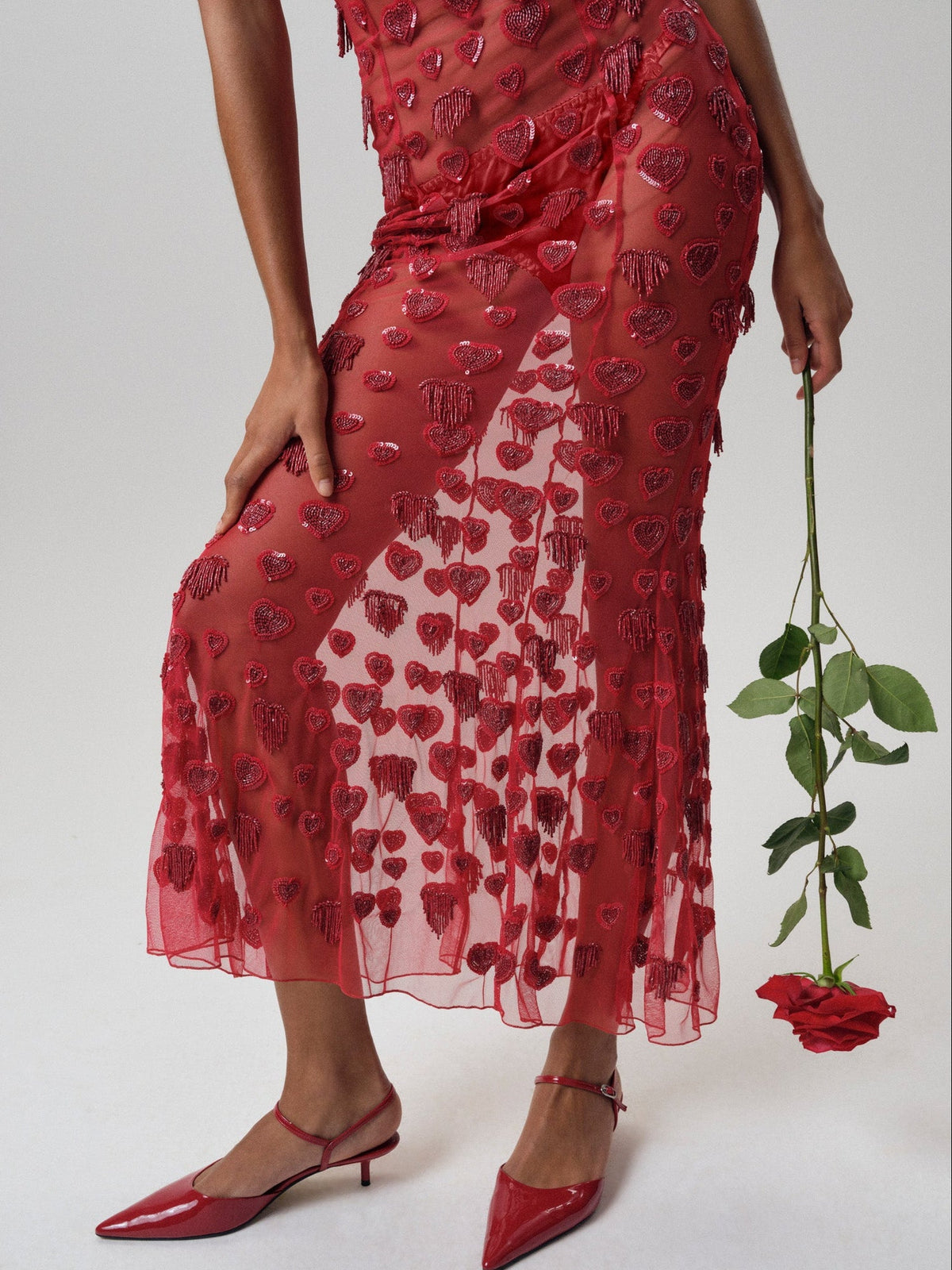 For Love & Lemons Fringe Hearts Maxi Dress