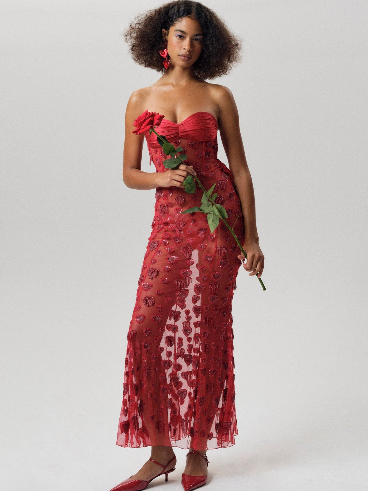 For Love & Lemons Fringe Hearts Maxi Dress