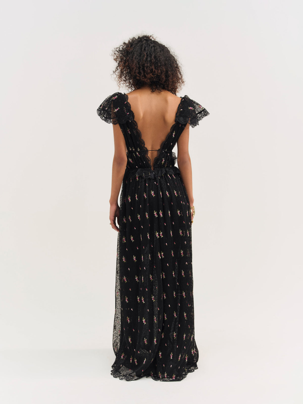 For Love & Lemons Poppy Pleated Lace Maxi Dress