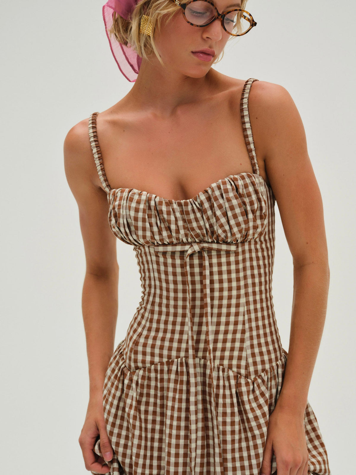 For Love & Lemons Gingerbread Gingham Midi Dress