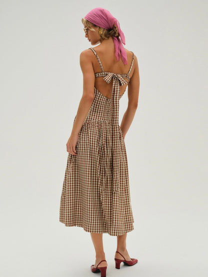 For Love & Lemons Gingerbread Gingham Midi Dress