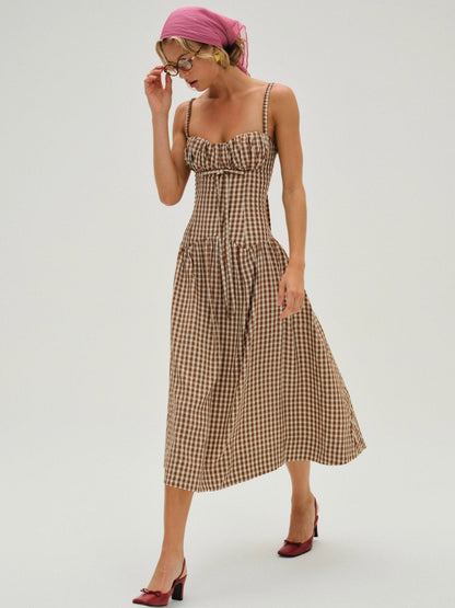 For Love & Lemons Gingerbread Gingham Midi Dress