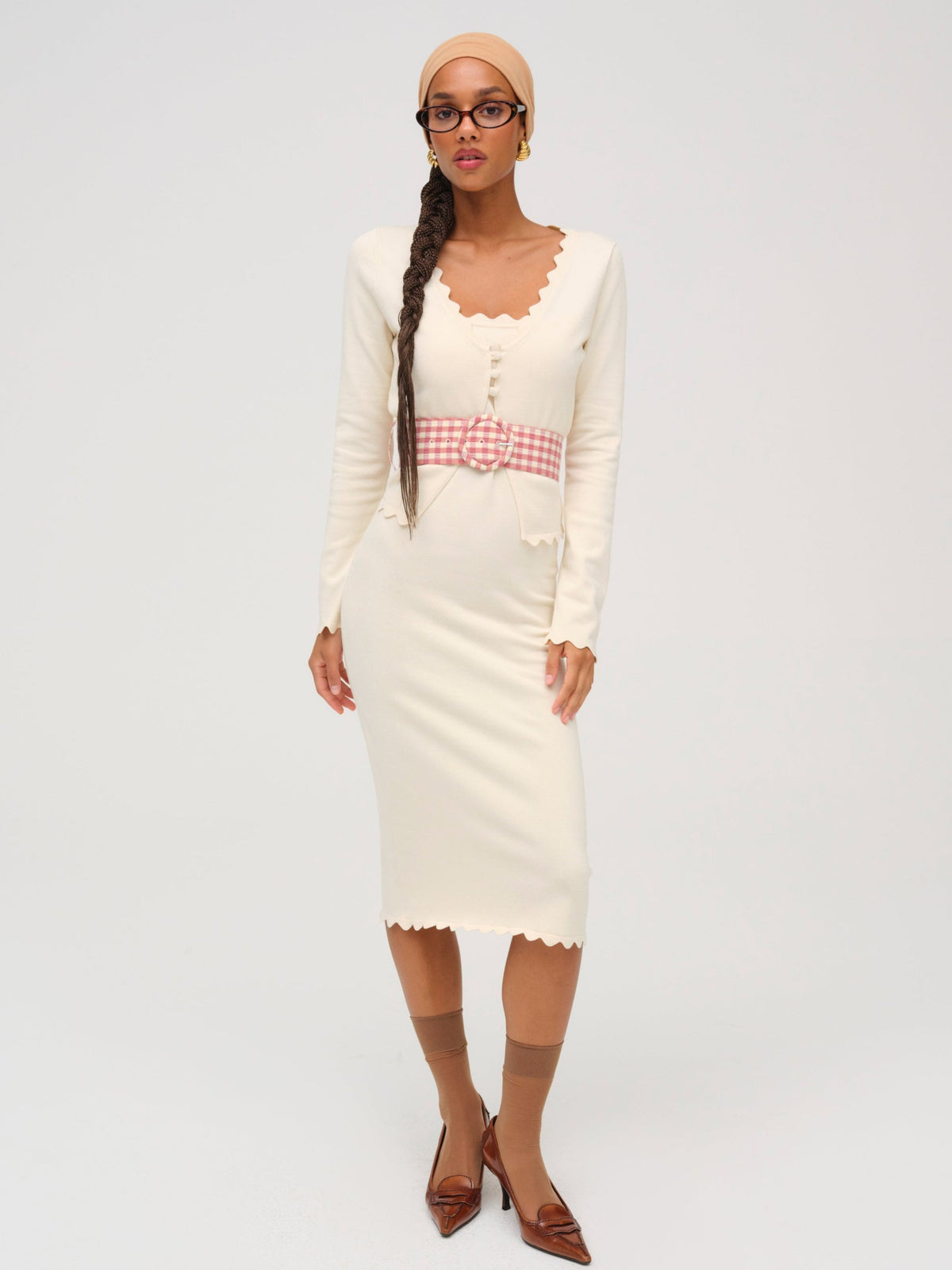 For Love & Lemons Sisi Scallop Knit Midi Dress