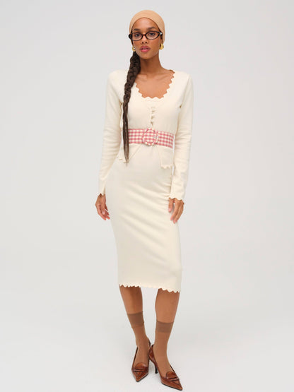 For Love & Lemons Sisi Scallop Knit Midi Dress