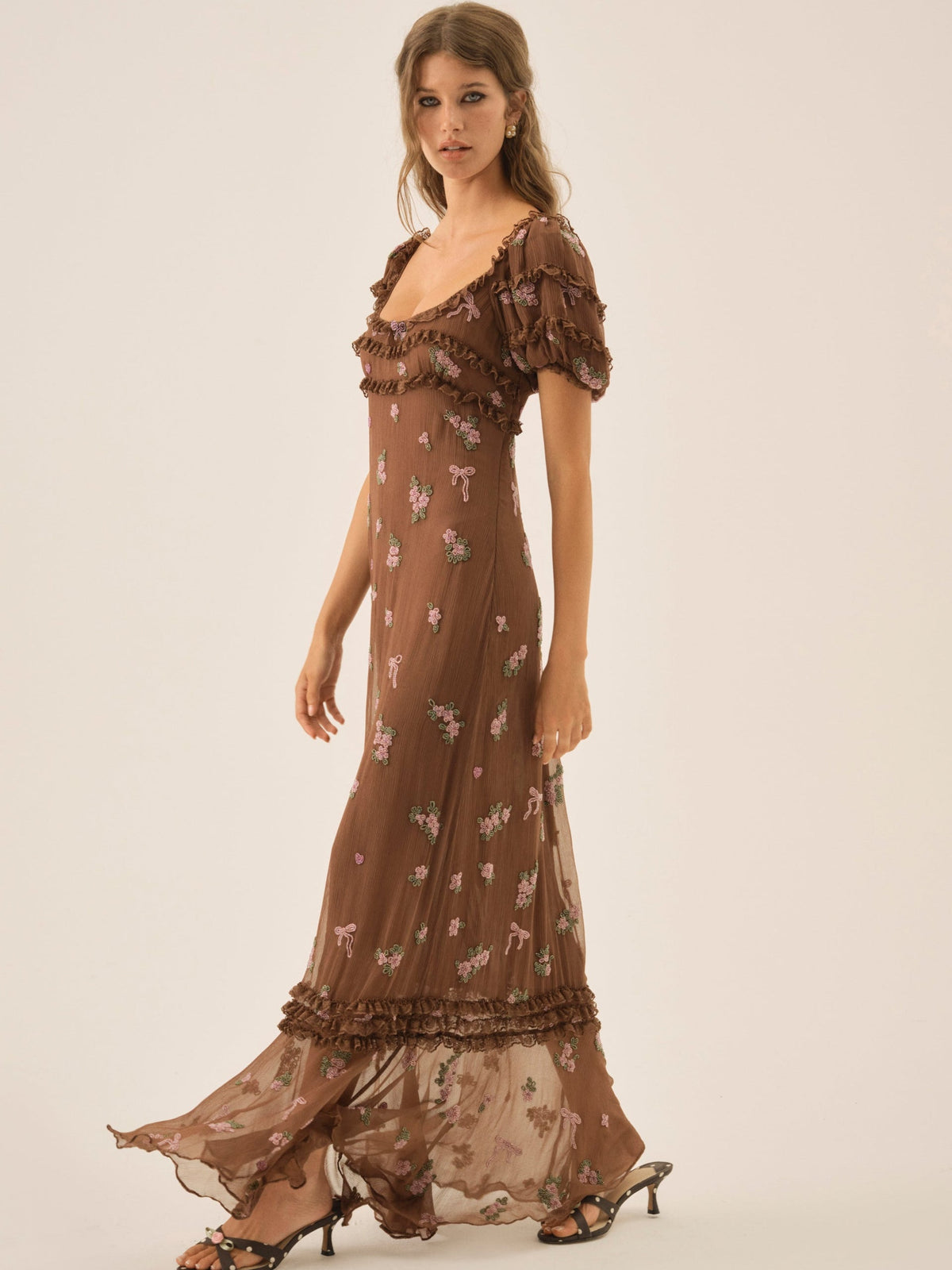 For Love & Lemons Beaded Garden Bow Maxi Dress