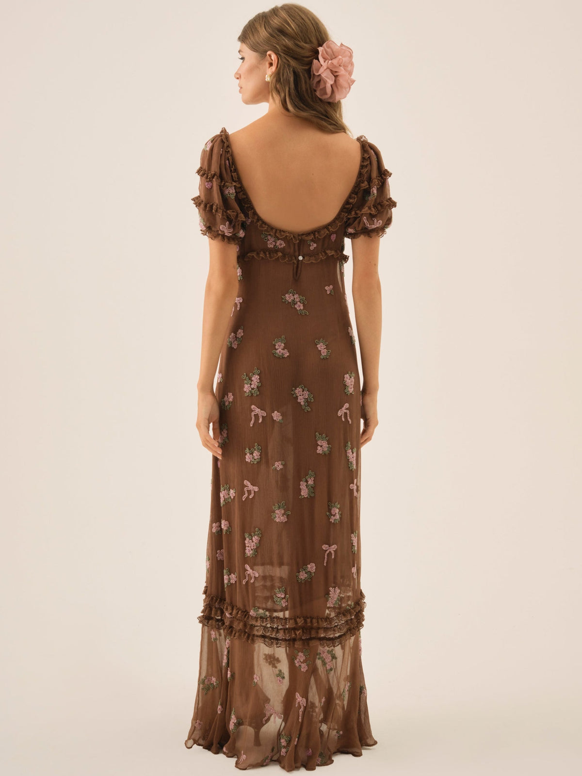 For Love & Lemons Beaded Garden Bow Maxi Dress