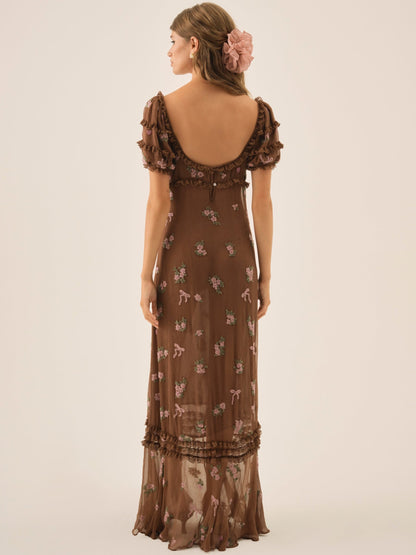 For Love & Lemons Beaded Garden Bow Maxi Dress