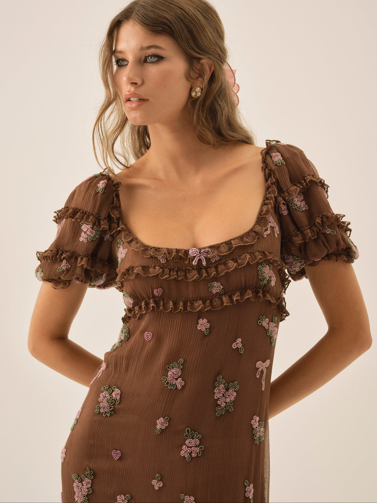 For Love & Lemons Beaded Garden Bow Maxi Dress