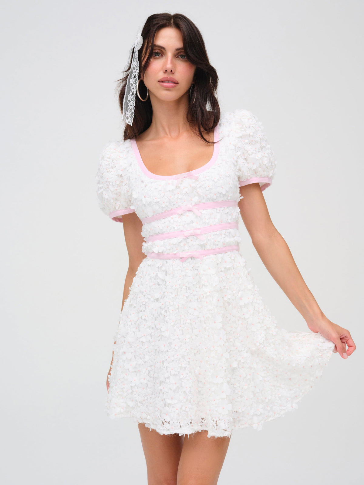 For Love & Lemons Stacked Blossom Lace Mini Dress
