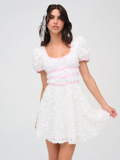 For Love & Lemons Stacked Blossom Lace Mini Dress