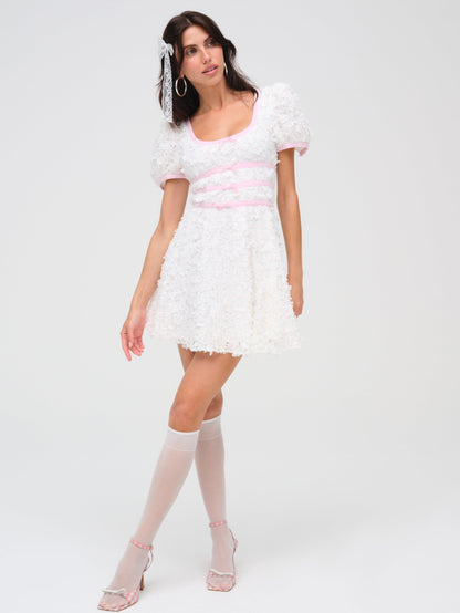 For Love & Lemons Stacked Blossom Lace Mini Dress