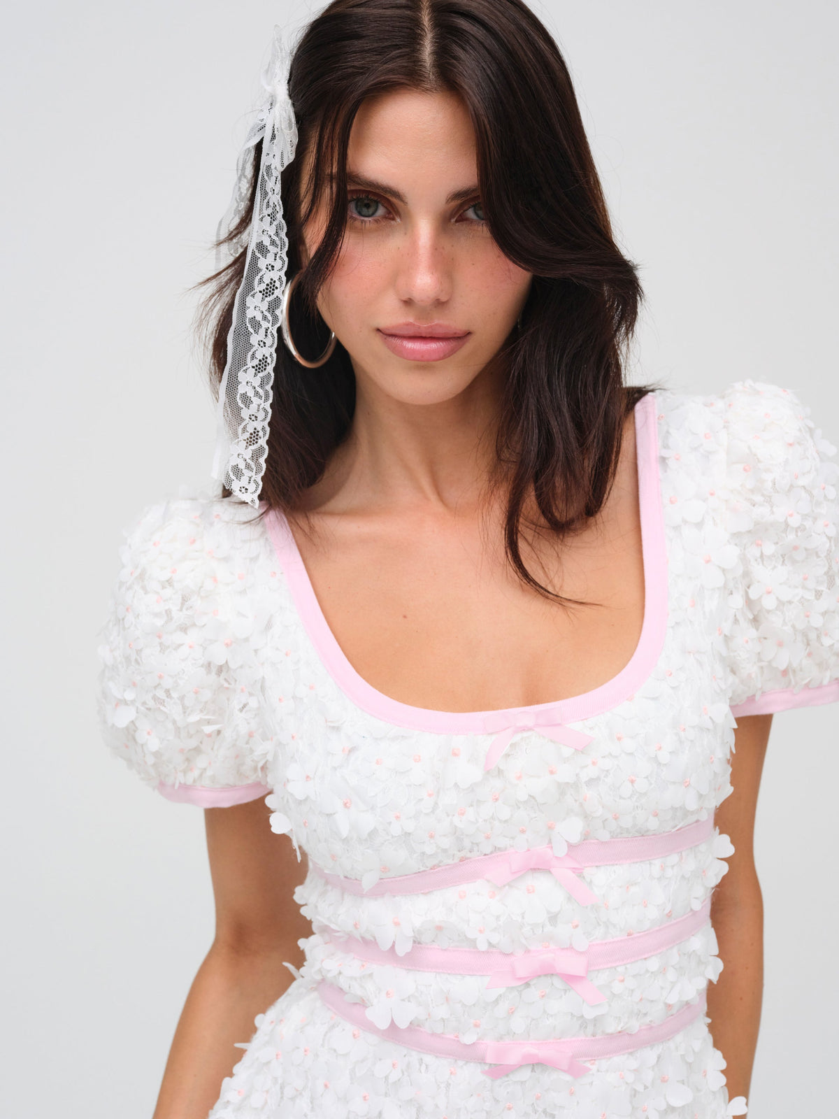 For Love & Lemons Stacked Blossom Lace Mini Dress
