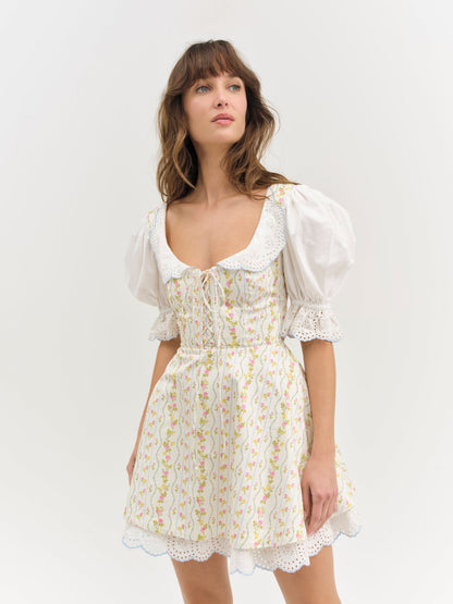 For Love & Lemons Brigitta Floral Short Sleeve Mini Dress