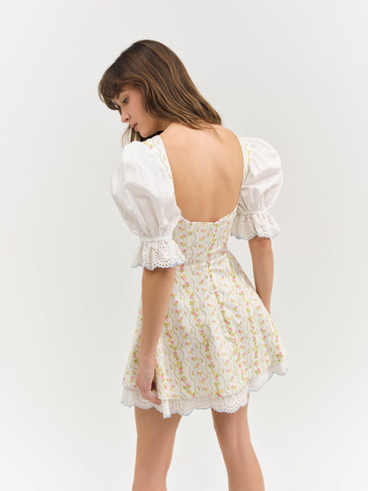 For Love & Lemons Brigitta Floral Short Sleeve Mini Dress