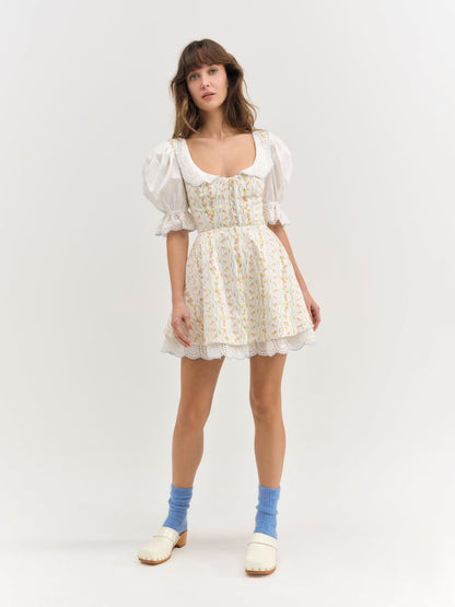 For Love & Lemons Brigitta Floral Short Sleeve Mini Dress