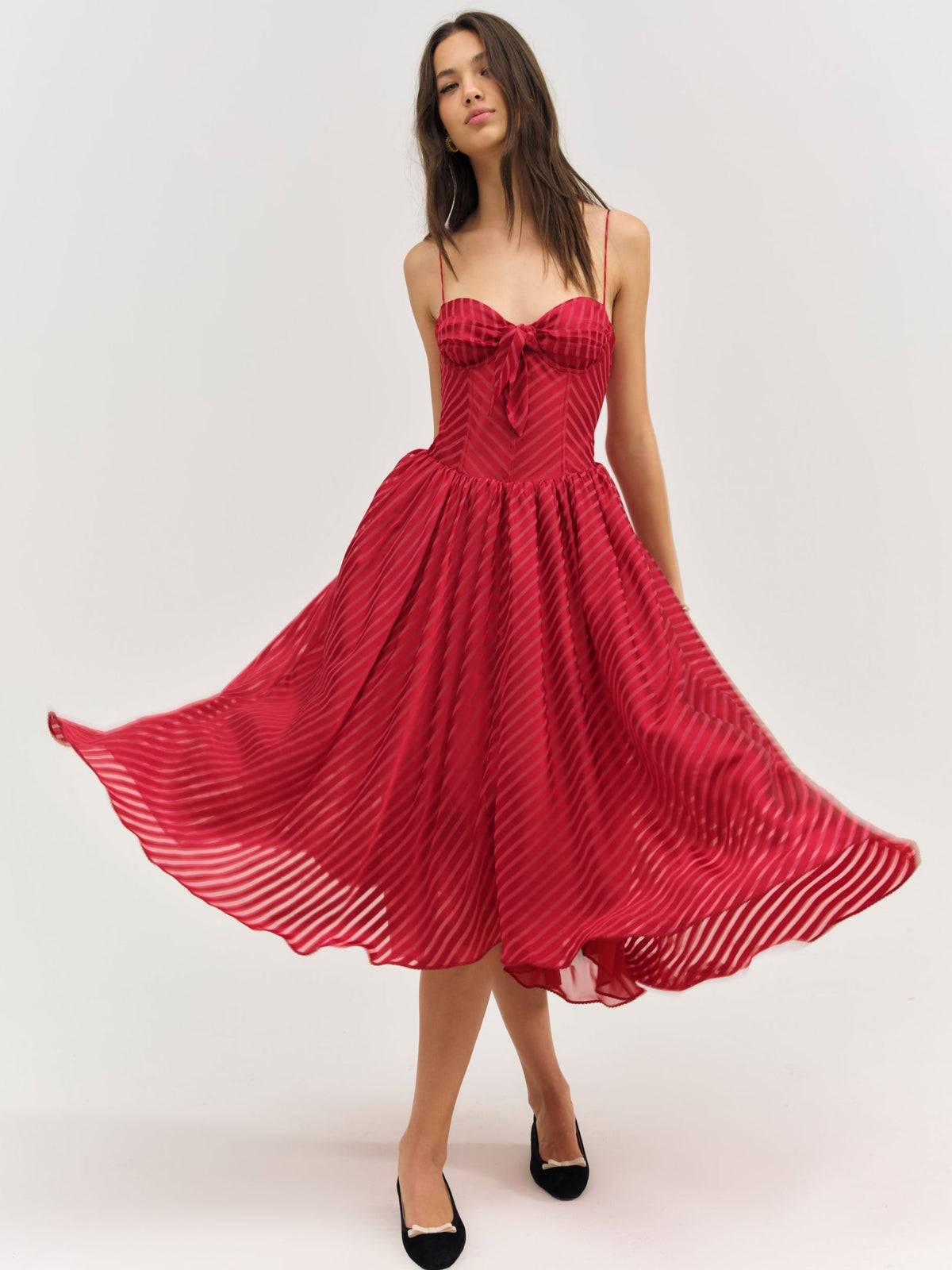 For Love & Lemons Satin Burnout Stripe Midi Dress