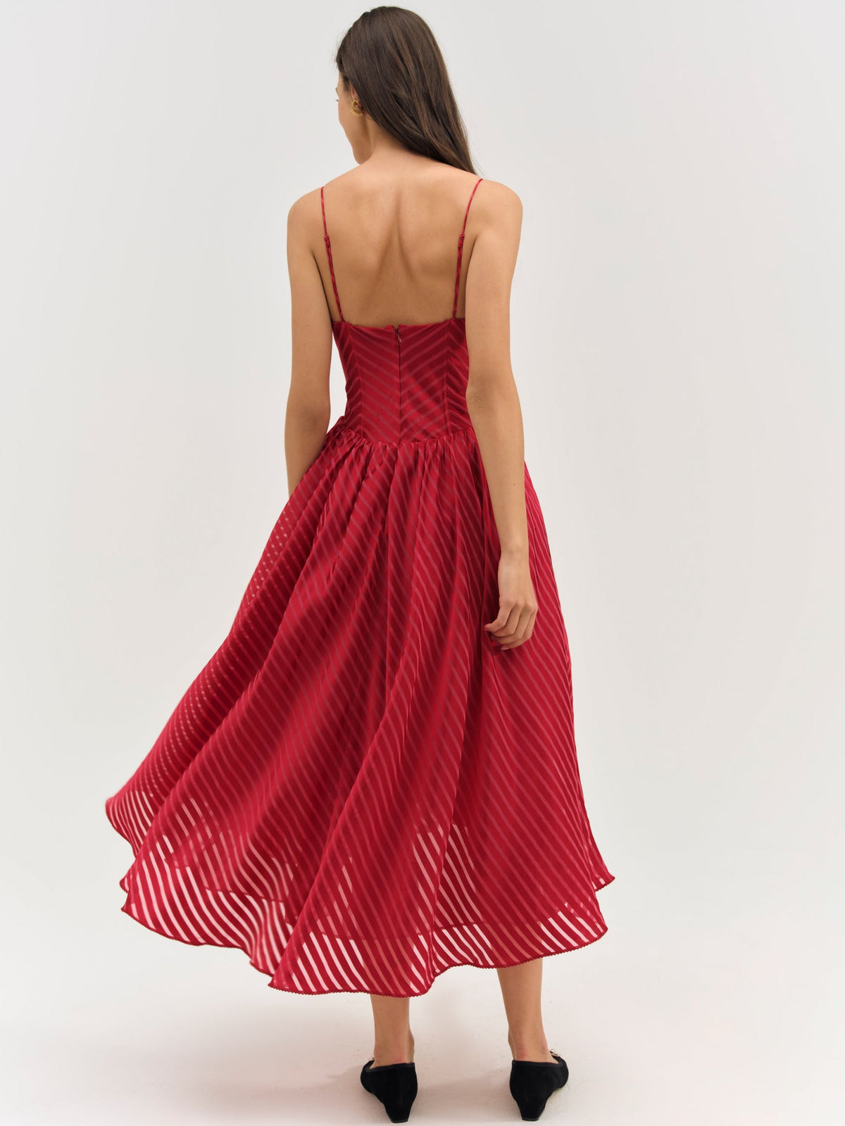 For Love & Lemons Satin Burnout Stripe Midi Dress