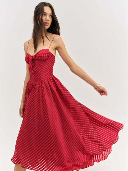 For Love & Lemons Satin Burnout Stripe Midi Dress