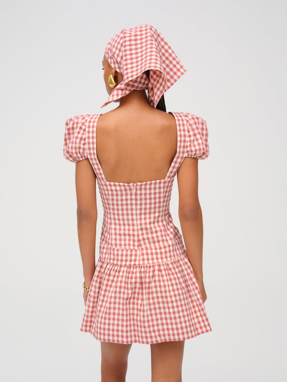 For Love & Lemons Georgia Gingham Short Sleeve Mini Dress
