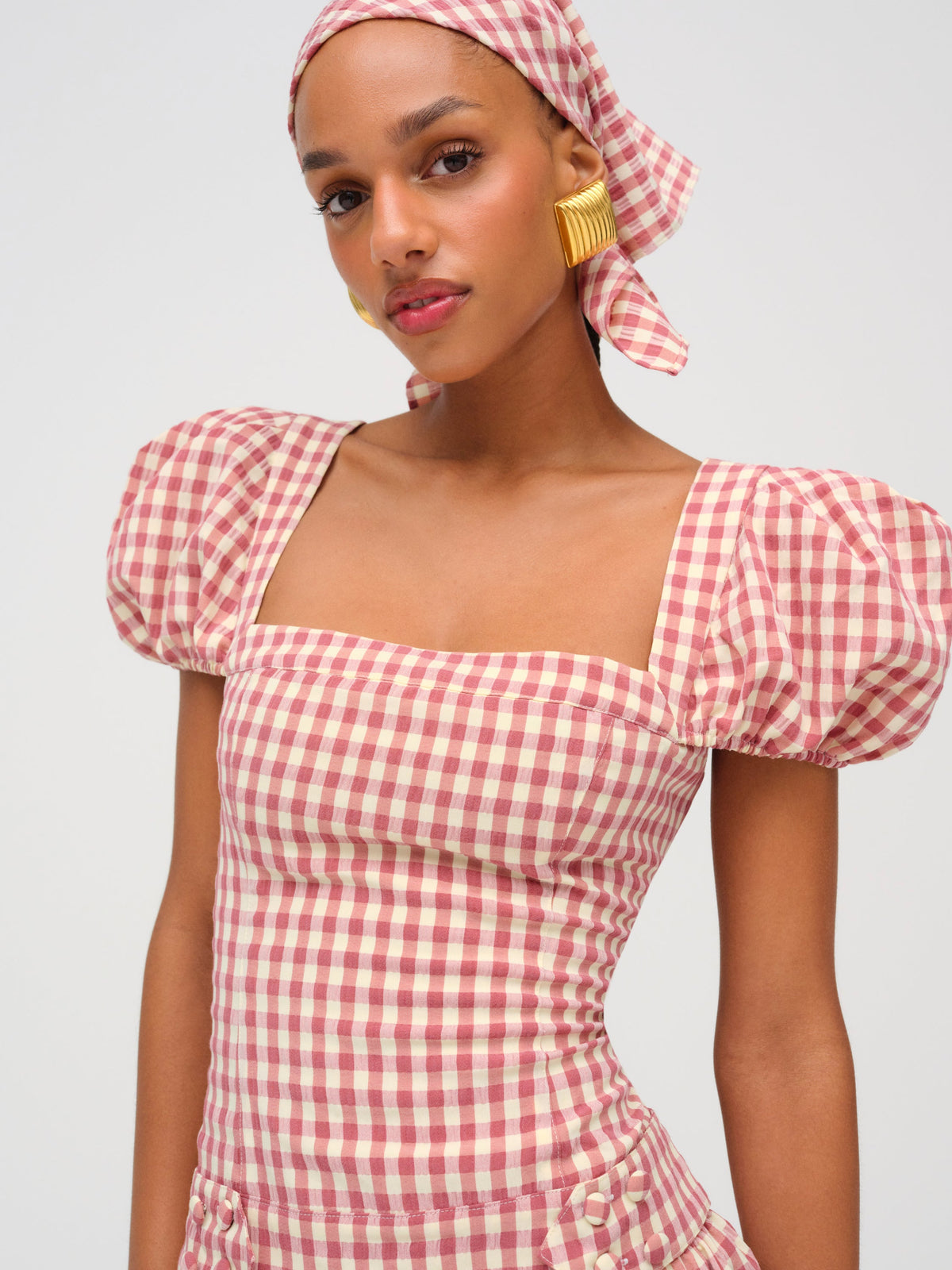 For Love & Lemons Georgia Gingham Short Sleeve Mini Dress