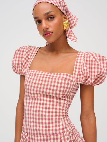 For Love & Lemons Georgia Gingham Short Sleeve Mini Dress