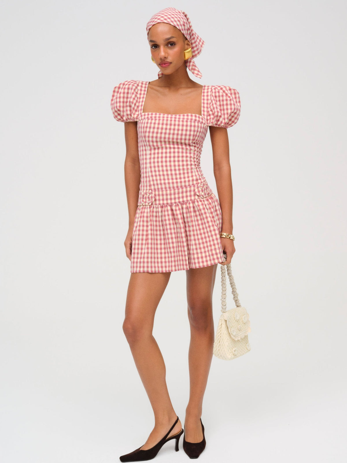 For Love & Lemons Georgia Gingham Short Sleeve Mini Dress
