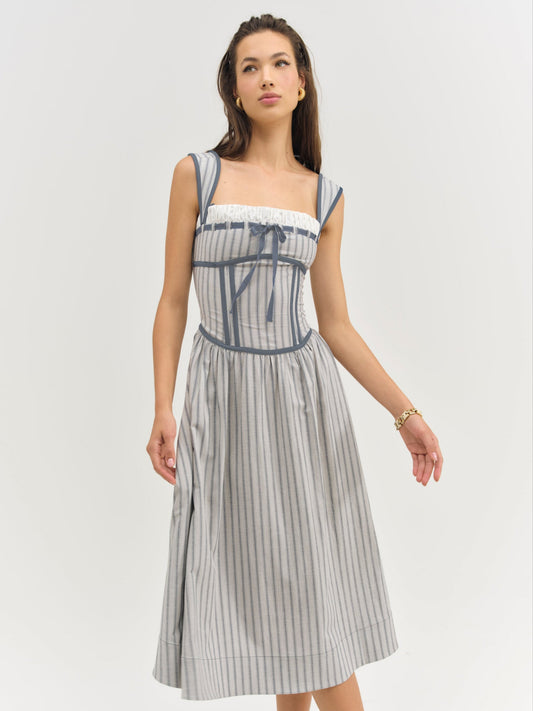 For Love & Lemons Linen Stripe Midi Dress