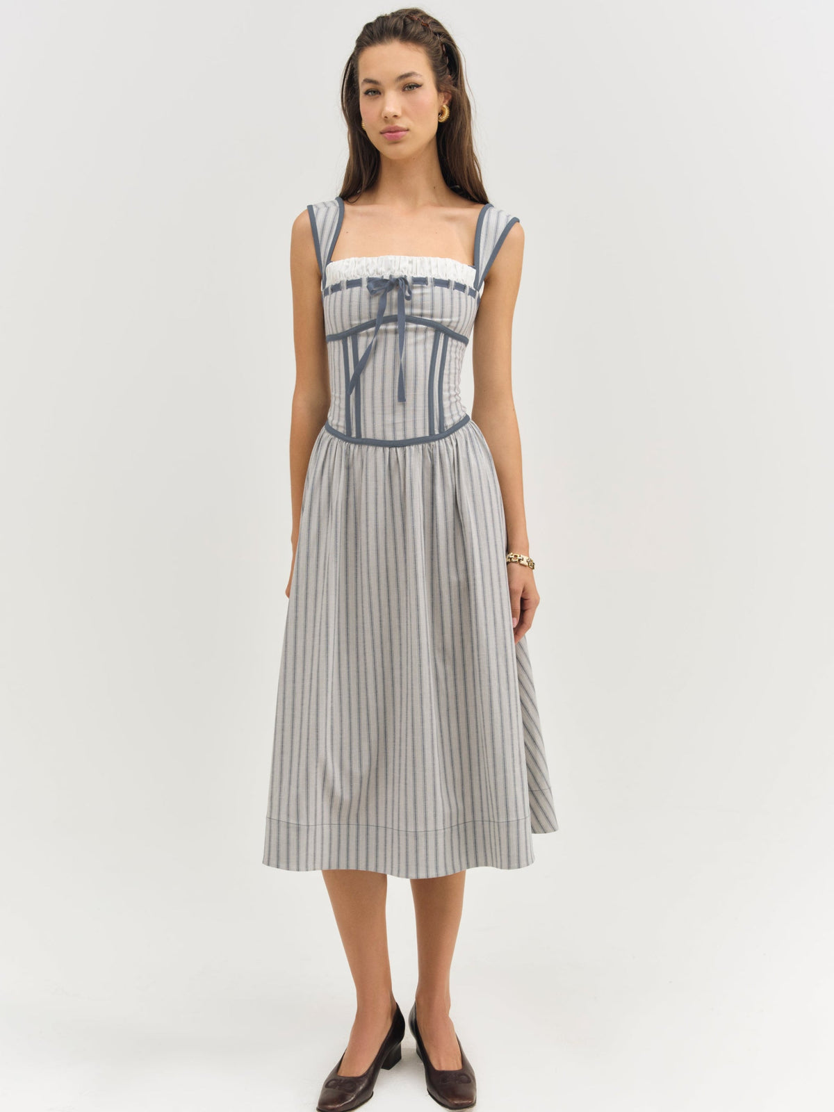 For Love & Lemons Linen Stripe Midi Dress