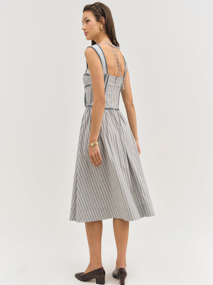 For Love & Lemons Linen Stripe Midi Dress