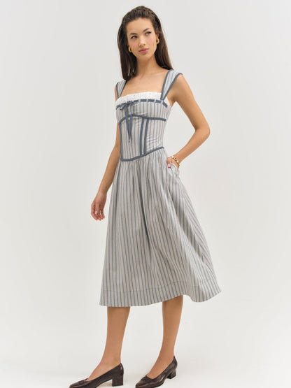 For Love & Lemons Linen Stripe Midi Dress