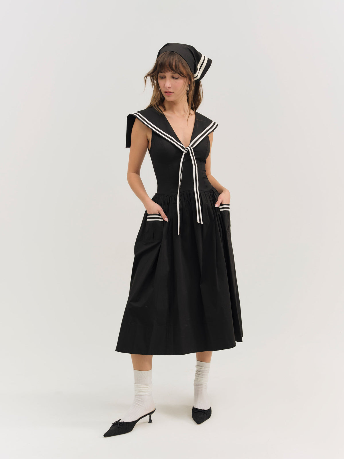 For Love & Lemons Helena Poplin Collared Midi Dress