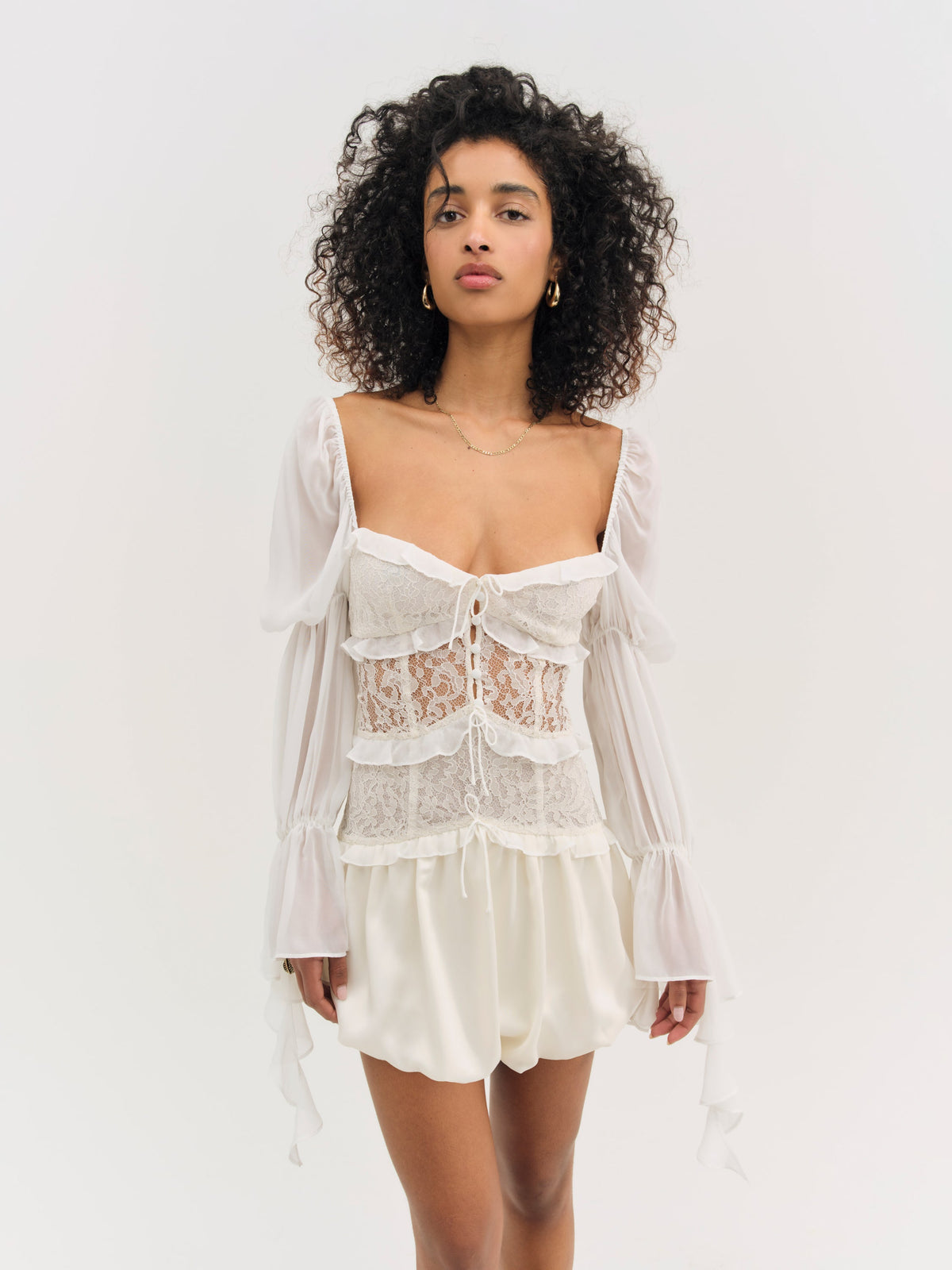 For Love & Lemons Lea Lace Long Sleeve Mini Dress