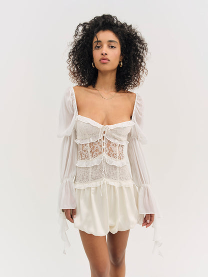 For Love & Lemons Lea Lace Long Sleeve Mini Dress