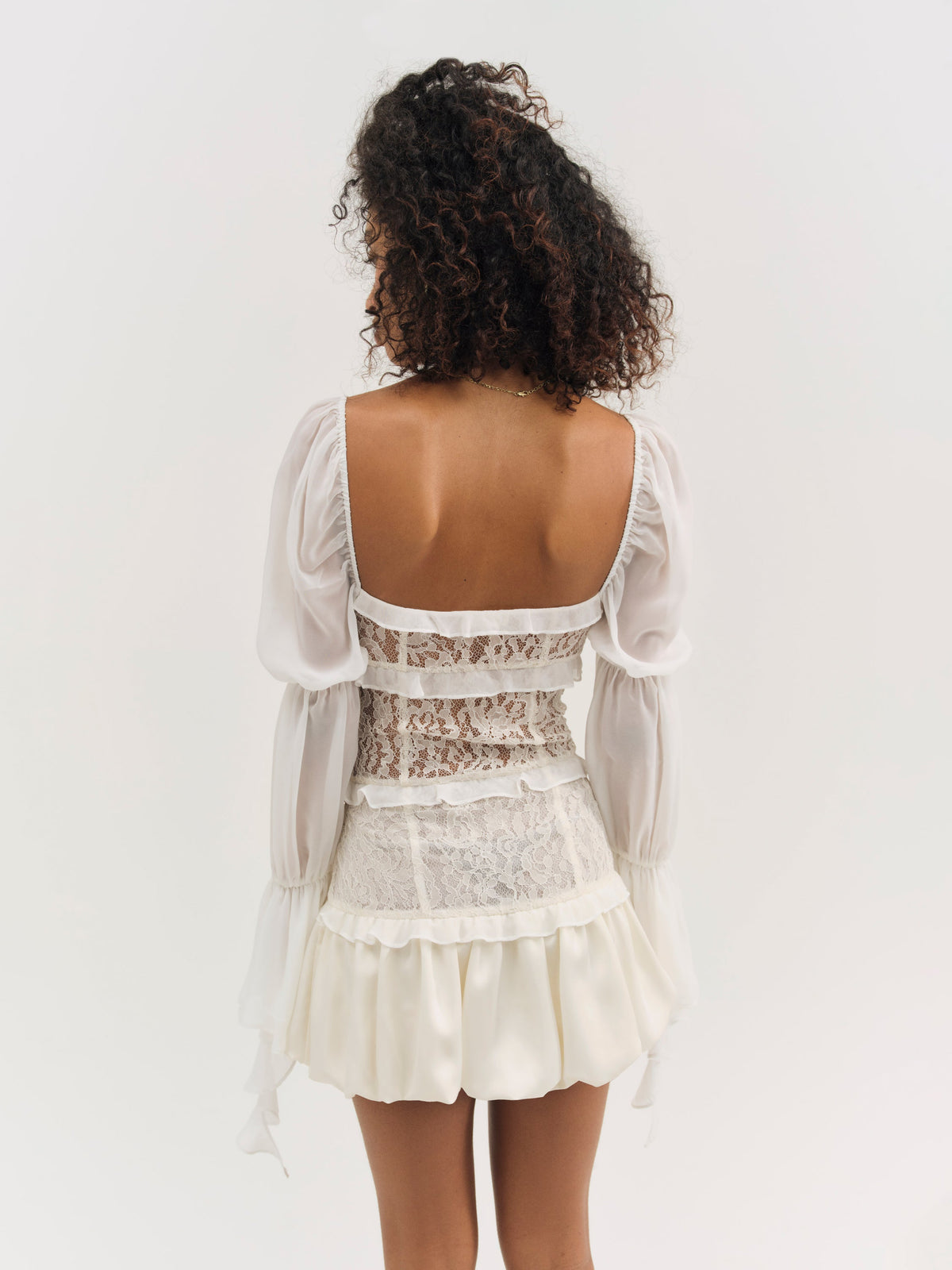 For Love & Lemons Lea Lace Long Sleeve Mini Dress