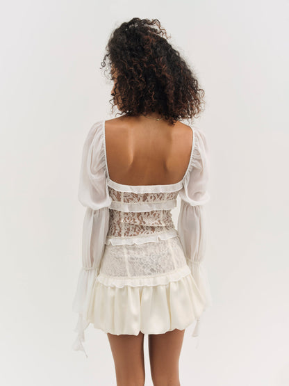 For Love & Lemons Lea Lace Long Sleeve Mini Dress