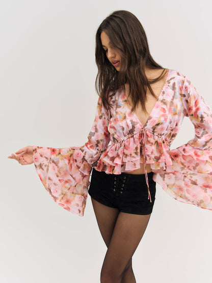For Love & Lemons Fallen Floral Top