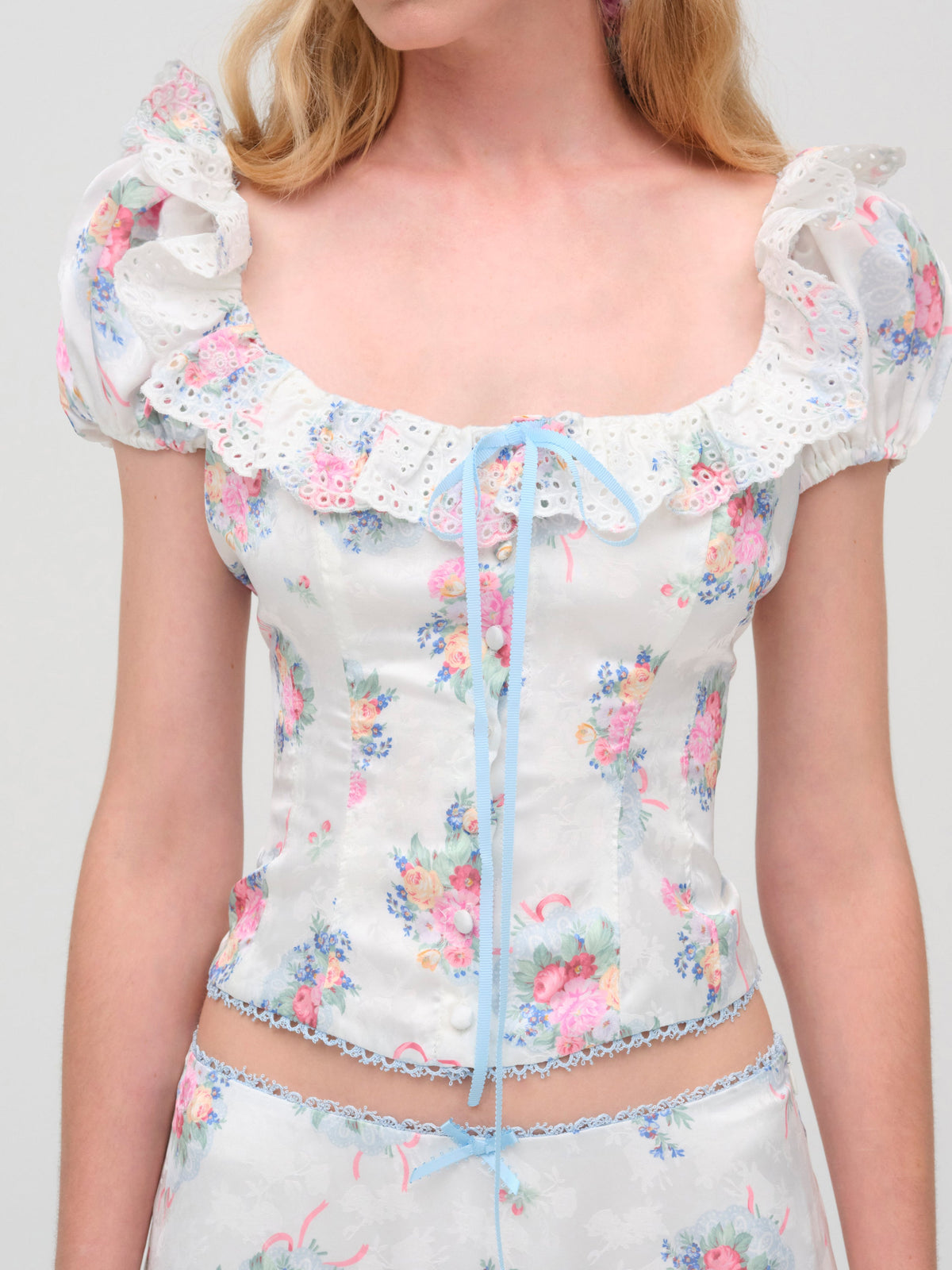 For Love & Lemons Doily Bouquet Short Sleeve Top