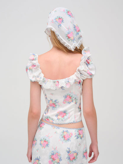 For Love & Lemons Doily Bouquet Short Sleeve Top