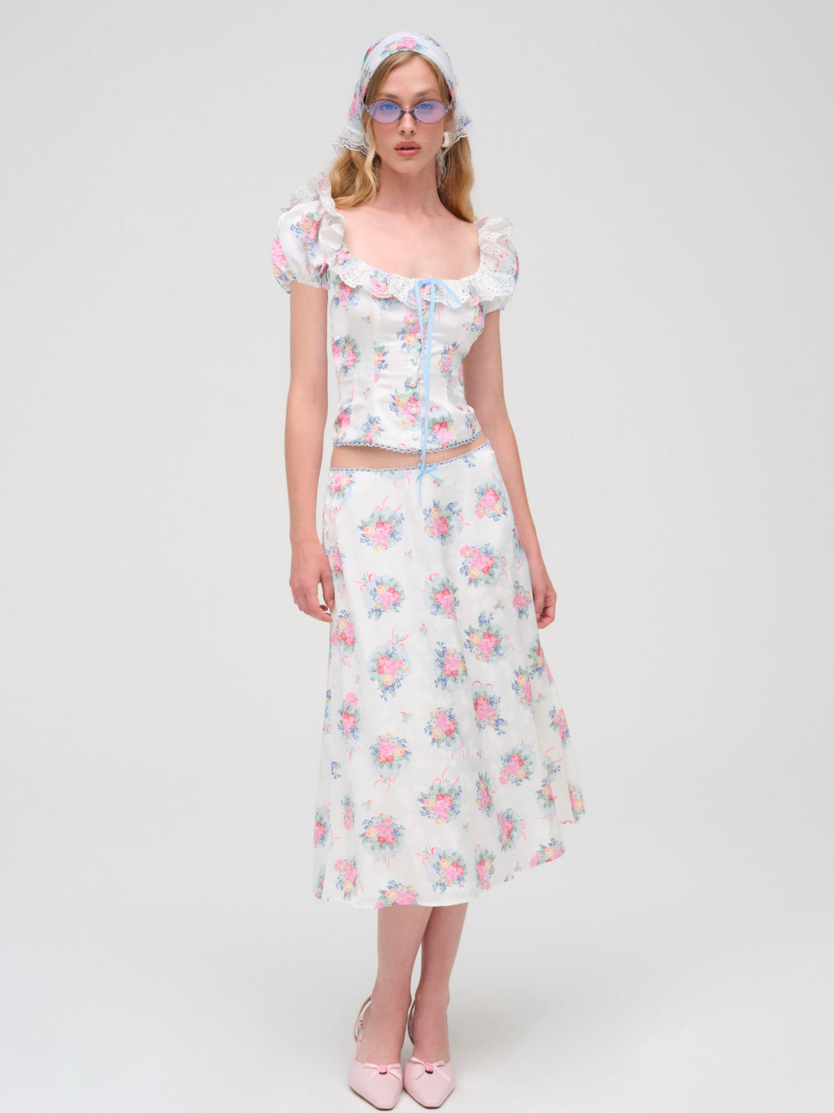 For Love & Lemons Doily Bouquet Short Sleeve Top