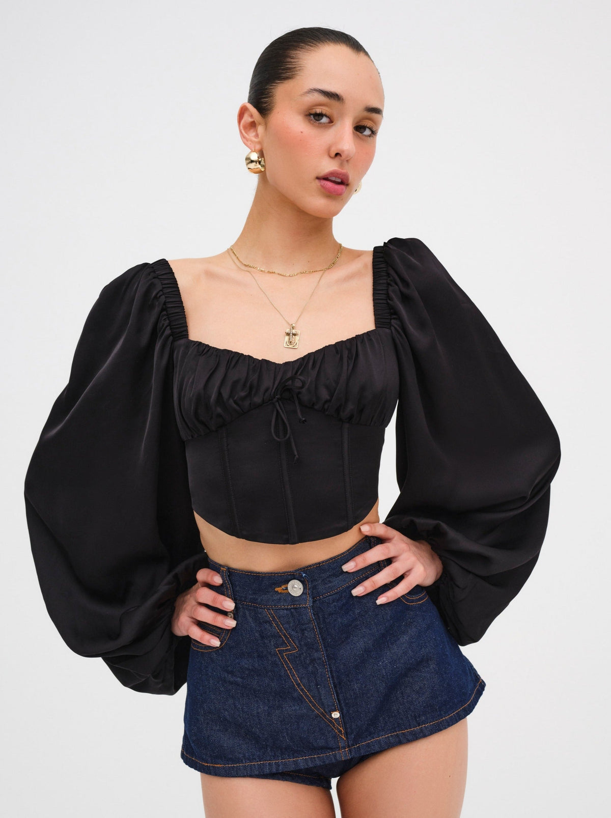 For Love & Lemons Kat Long Sleeve Corset Top