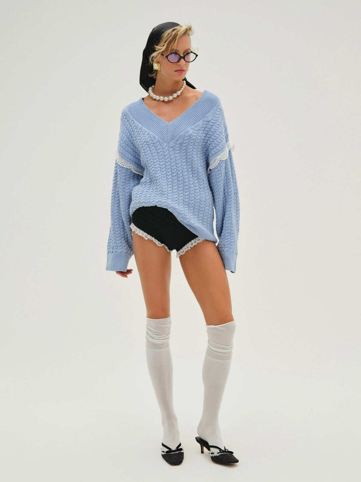 For Love & Lemons Tierra Oversized V-Neck Sweater