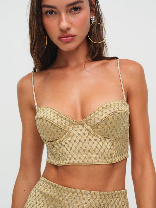 For Love & Lemons Glitter Grid Bustier Top