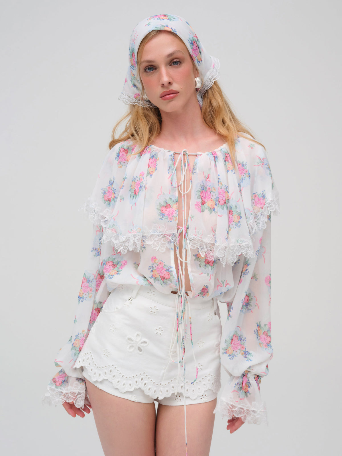 For Love & Lemons Doily Bouquet Long Sleeve Top