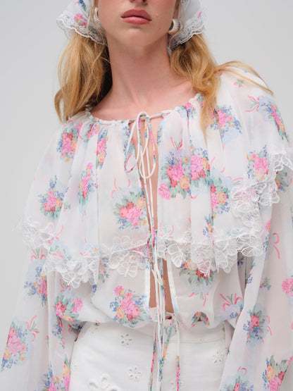 For Love & Lemons Doily Bouquet Long Sleeve Top