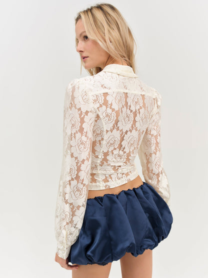 For Love & Lemons Claudia Rose Lace Button Down Top